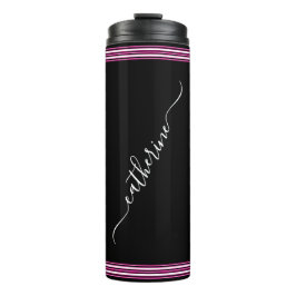 Klassiek Wit Cursief Schrift Naam Roze Zwart Thermosbeker