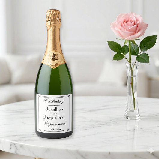 Klassiek Wit Elegante Dubbele Rand Zwarte Script Sparkling Wijnetiket