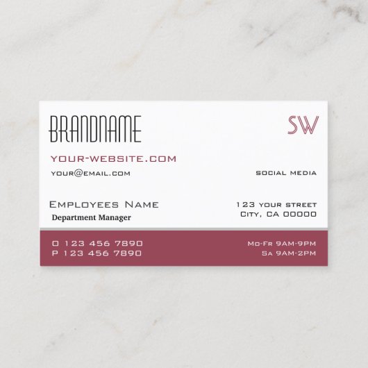 Klassiek wit en Bourgogne Eenvoudig met monogram Visitekaartje (Achterkant)