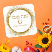 Klassiek wit en goud Glitter Monogram Shana Tova Vierkante Sticker