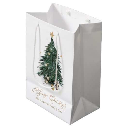 Klassiek Wit en Goud Kerstmis Medium Cadeauzakje (Voorkant Gekanteld)