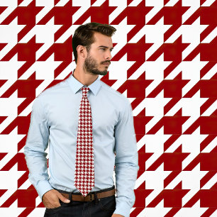 Klassiek wit en maroon Houndstooth Check Stropdas