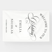 Klassiek Wit en Zwart Bruiloft Welkomstbord Spandoek (Horizontaal)