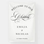 Klassiek Wit en Zwart Bruiloft Welkomstbord Spandoek (Verticaal)