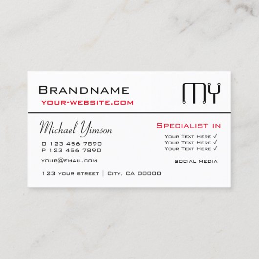 Klassiek wit en zwart met Initialen Professional Visitekaartje (Achterkant)