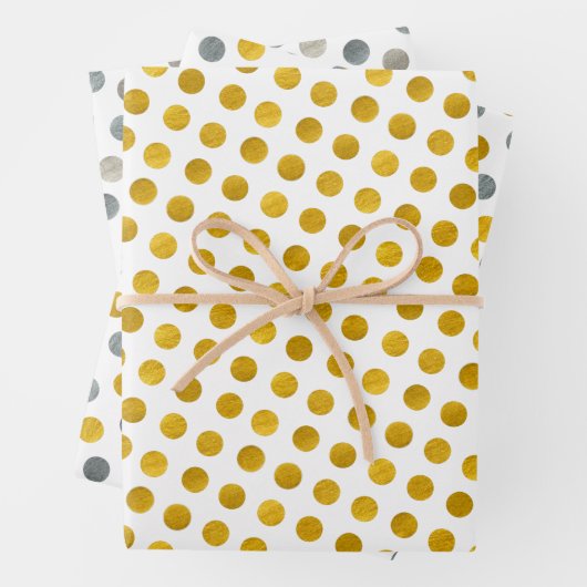 Klassiek wit goud en zilveren polka stippen modern inpakpapier vel (In situ)