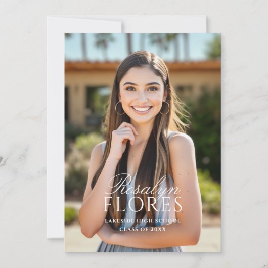 Klassiek wit kalligrafie Afstuderen Aankondiging (Voorkant)