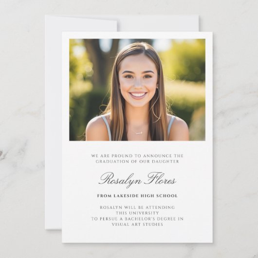 Klassiek wit kalligrafie Afstuderen Aankondiging (Achterkant)