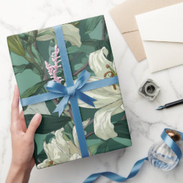 Klassiek wit lelie groen bloempatroon cadeaupapier