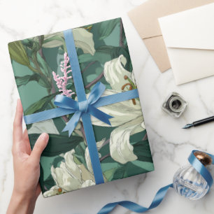 Klassiek wit lelie groen bloempatroon cadeaupapier