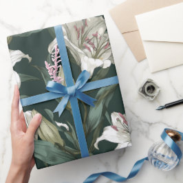 Klassiek wit lelie groen bloempatroon cadeaupapier