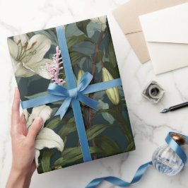 Klassiek wit lelie groen bloempatroon cadeaupapier