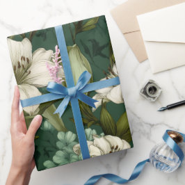 Klassiek wit lelie groen bloempatroon cadeaupapier
