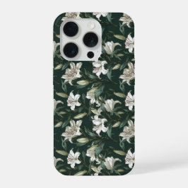 Klassiek wit lelie groen bloempatroon iPhone 15 pro case