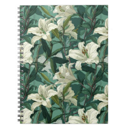 Klassiek wit lelie groen bloempatroon notitieboek