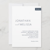 Klassiek wit & marineblauw monogram script bruilof kaart (Voorkant)