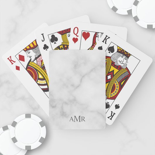 Klassiek wit marmer gepersonaliseerd monogram pokerkaarten
