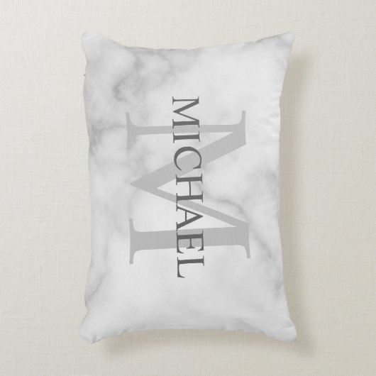Klassiek wit marmeren gepersonaliseerd monogram en accent kussen (Voorkant(Verticaal))