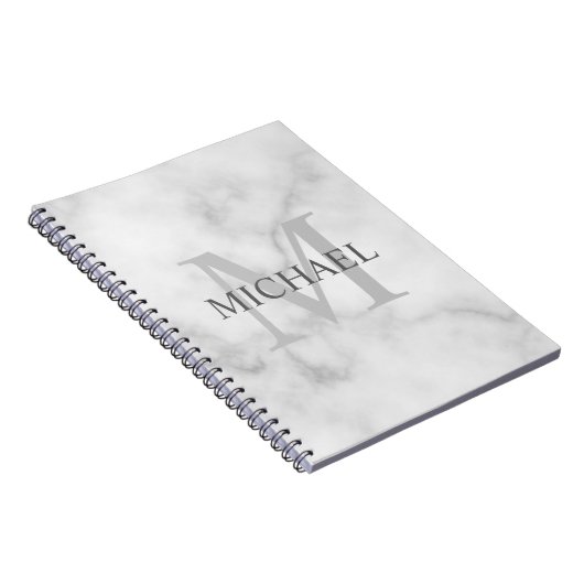 Klassiek wit marmeren gepersonaliseerd monogram en notitieboek (Rechterzijde)