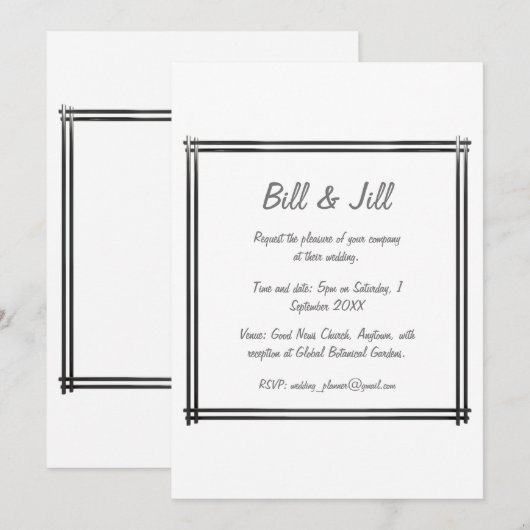 Klassiek wit met gedurfde Art Deco Border Wedding Kaart (Voorkant / Achterkant)