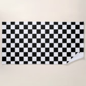 Klassiek wit met zwart vierkant patroon strandlaken (Voorkant)