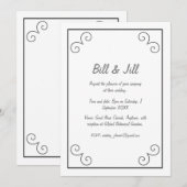 Klassiek wit met zwarte scroll border bruiloft kaart (Voorkant / Achterkant)