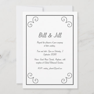 Klassiek wit met zwarte scroll border bruiloft kaart