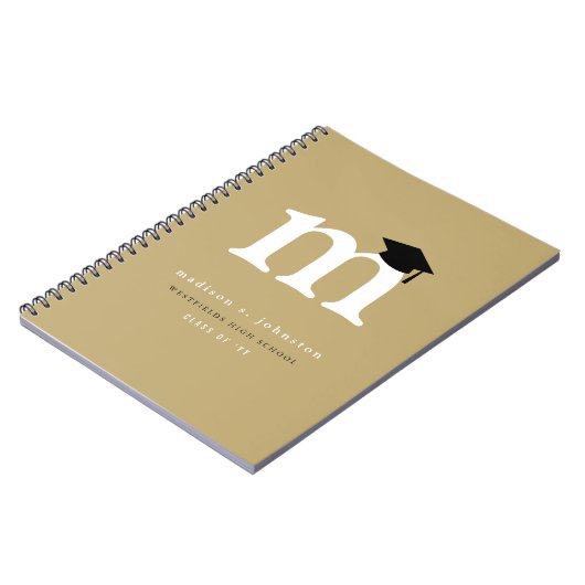 Klassiek wit monogram en mortierraad Afstuderen Notitieboek (Linkerzijde)