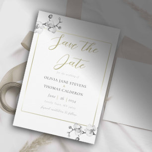 Klassiek wit orchideeën trouwkaart 'Save the Date' Kaart