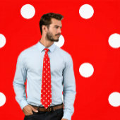 Klassiek wit polka dotpatroon op rood Stropdas