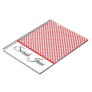 Klassiek wit rood pokpuntenpatroon monogramed notitieboek