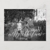 Klassiek wit script Vrolijke kerstfoto Feestdagenkaart (Voorkant)