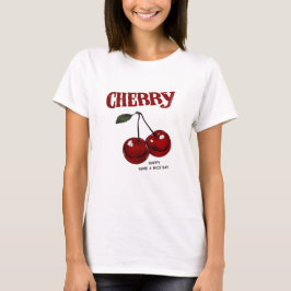 Klassiek wit T-shirt met vintage rode kersenprint.