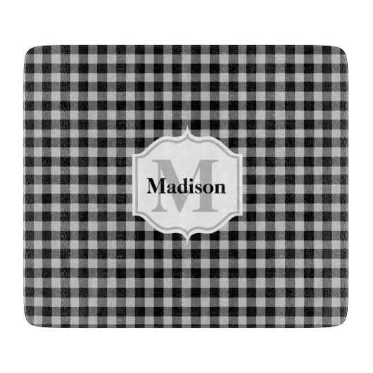 Klassiek wit zwart grijs buffelmonogram snijplank (Voorkant)