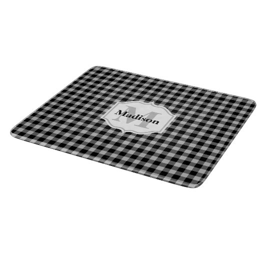 Klassiek wit zwart grijs buffelmonogram snijplank (Hoek)