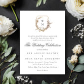 Klassiek wit zwart monogram bruiloft gouden kuif kaart