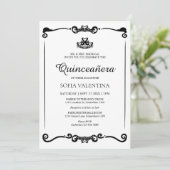 Klassiek Wit Zwart Tiara Quinceanera Kaart (Staand voorkant)