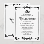 Klassiek Wit Zwart Tiara Quinceanera Kaart (Voorkant / Achterkant)