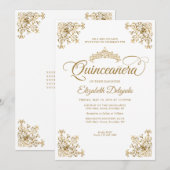 Klassiek  witgoud Lijst Tiara Quinceanera Kaart (Voorkant / Achterkant)