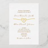 Klassiek Witte en Gouden Bruiloft Folie Uitnodiging (Voorkant)