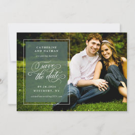 Klassiek Witte en Groene Elegante Script Bruiloft Save The Date