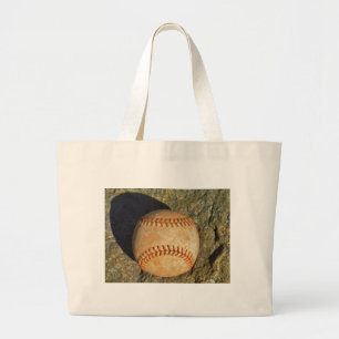 Klassiek witte honkbal met rode stiksels grote tote bag