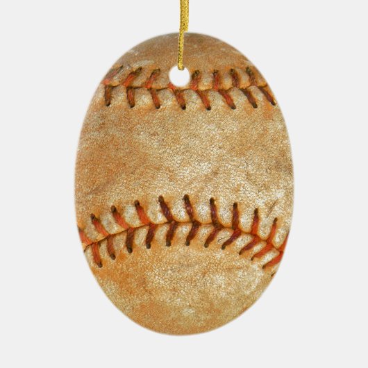 Klassiek witte honkbal met rode stiksels keramisch ornament (Voorkant)