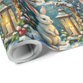 Klassiek Witte Konijn met Kerstlantaarn Cadeaupapier (Rol Hoek)