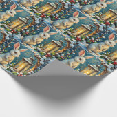 Klassiek Witte Konijn met Kerstlantaarn Cadeaupapier (Hoek)