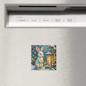 Klassiek Witte Konijn met Kerstlantaarn Magneet (Insitu (Vaatwasser))