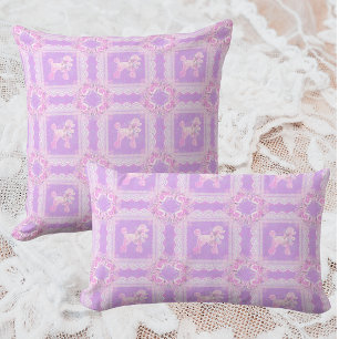 Klassiek Witte Roze Lila Kant Poodle Patchwork Kussen
