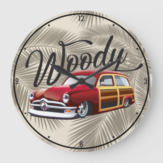 Klassiek Woody Surf Wagon Beach Hot Rod Car Grote Klok