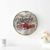  Klassiek Woody Surf Wagon Beach Hot Rod Car Grote Klok (Huis)