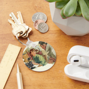 Klassiek zakelijk kantoor, CEO-baas en secretaress Sleutelhanger